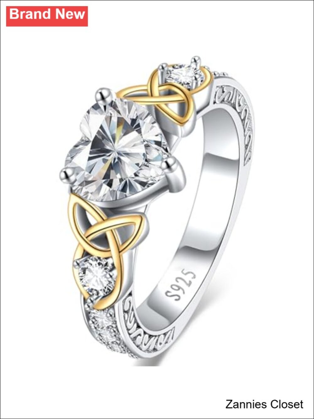 💍 Heart Shaped 2CT Moissanite Celtic Knot Promise Ring 925 Sterling Silver